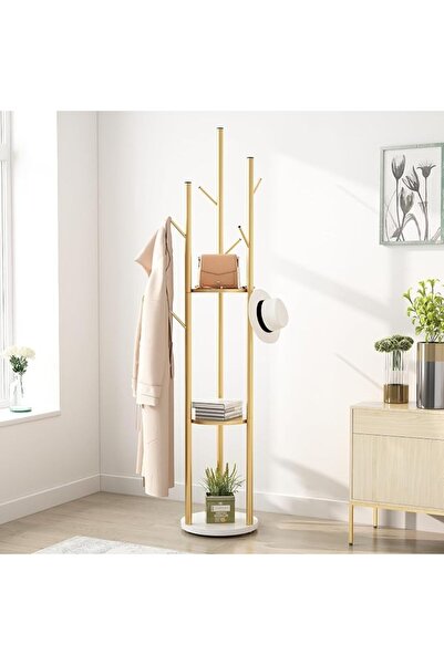 LEFAFA Coat Racks Freestanding, Gold Coat Rack Stand, with 3 Shelves and 8 Ho...