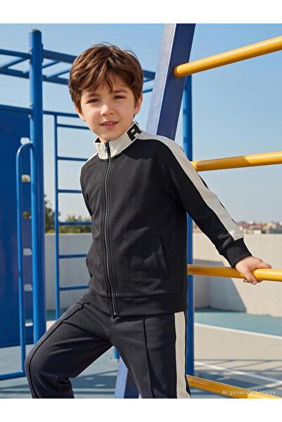 Civil Boys Civil Boy's Pique Active Cardigan |   Pike Long Sleeve Judge Colla...