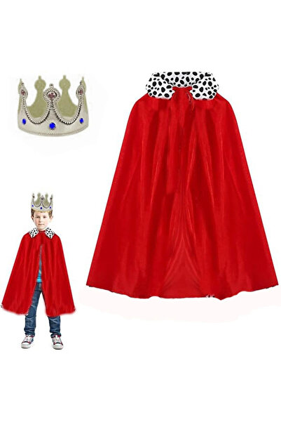 Lovesta Home Children's Boy King Cape 90 cm and Soft Eva King Crown Silver Color