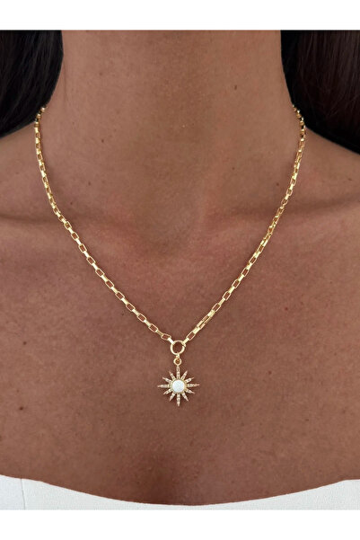 Luparadis Special Series Zircon Stone White Opal Stone Gold Star Necklace