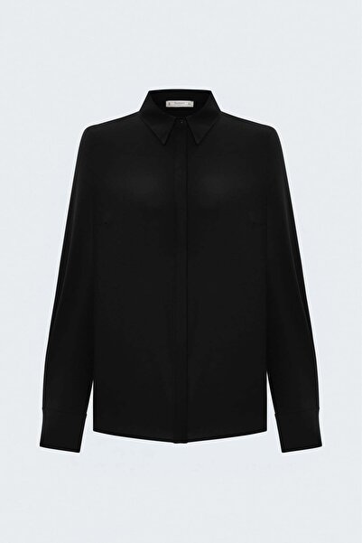 Sateen Patterned Classic Shirt - Black