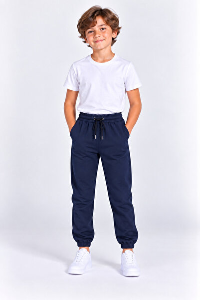 giyimpatik Boys' Cotton Jogger Sweatpants with Elastic Cuffs and Lace-Up Pockets
