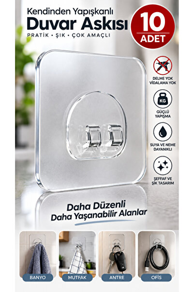 Mim Life 10 Adet Kendinden Yapışkanlı Şeffaf Duvar Askısı – Delmeden Vidasız ...