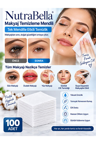 NutraBella Makyaj Temizleme Pedi 100’lü – Nonwoven Yüz Temizleme Mendili, Ton...