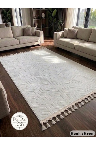 NaRStore Home Dinarsu Armoni Düz Krem Kaymaz Tabanlı Kesme Kabartmalı Yıkanab...