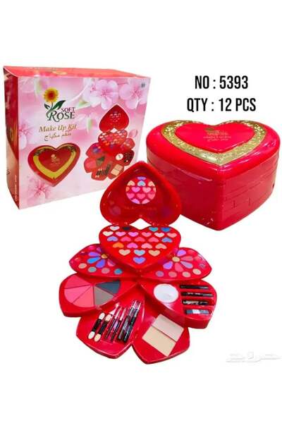 soft rose comprehensive makeup set comes in a red heart-shaped box