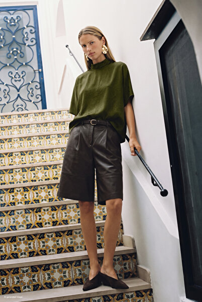Sateen Bat Sleeve Blouse - Green