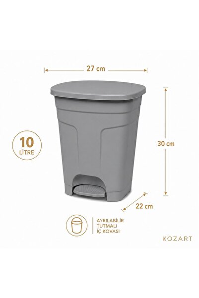 KOZART İç Kovalı 10 Litre Pedallı Çöp Kovası Mutfak Banyo Çöp Kovası