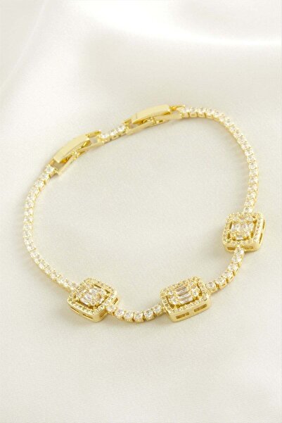 TakÇalıştır Square Baguette Stone Luxury Steel Bracelet