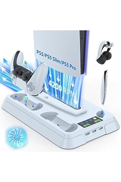 XICEN محطة تبريد لجهاز PS5، حامل PS5 Pro مع إضاءة RGB ومروحة توربو ومحطة شحن ...