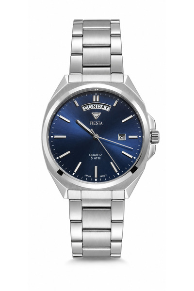 Fiesta Men's Day and Date Display 5 Atm Quartz Metal Band Wristwatch with 2 Y...