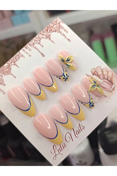 Lulu Nails Çiçek Detaylı Frenş Jel Takma Tırnak