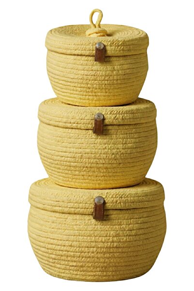 Comfort Craft Set of 3 Conical Jute Organizer Baskets with Lids (Interlocking...