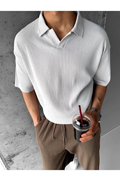 MARRAKECH Polo Collar Oversize Basic Ribbed T-Shirt