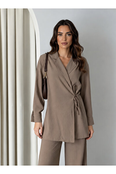 My Blog Dark Beige Kimono Set with Tie Detail - 2Y8459