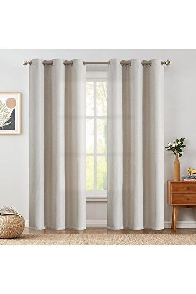 jinchan Linen Curtains Grommet Window Drapes 132x213CM Stone White 2 Panels