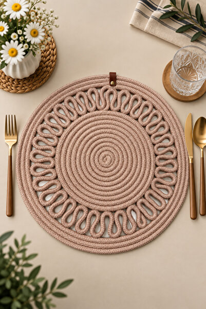 MaVaux Decorative Single Placemat Patterned Tricot Model Round American Style...