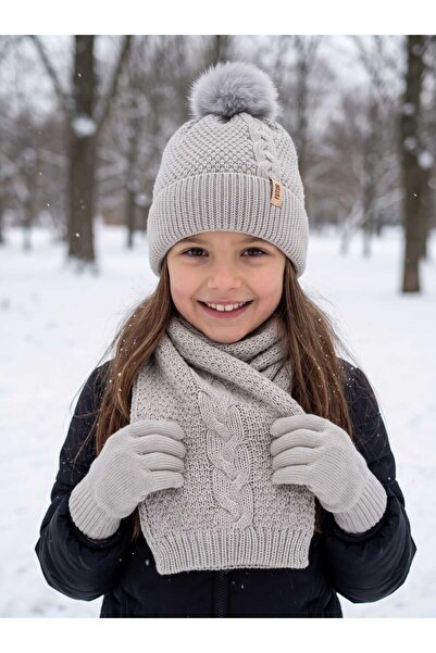 Aware Time Kitti 9-15 Years Old Girls' Fleece Scarf, Beanie, Gloves 3-Piece Set