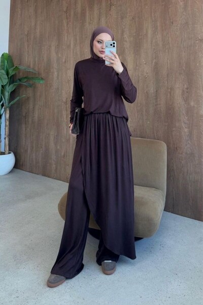 Şule Giyim Skirt, Cape, and Pants Set in Brown