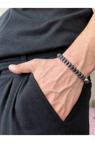 Unisex Hematit Doğal Taşlı Bileklik - Şık ve Rahatlatıcı Tasarım.