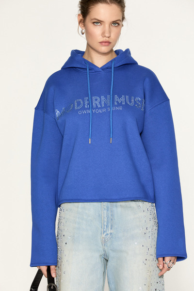 ETHIQUET ETROPUS Kadın Organik Pamuklu İçi Polarlı Oversize Mavi Sweatshirt