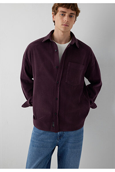 Mavi Bordo Kadife Gömlek Oversize / Geniş Kesim 0210007-70223