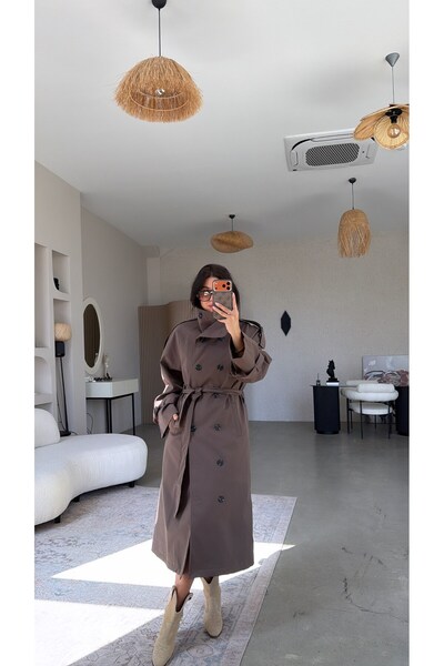 Buket Teke معطف طويل بني فاخر