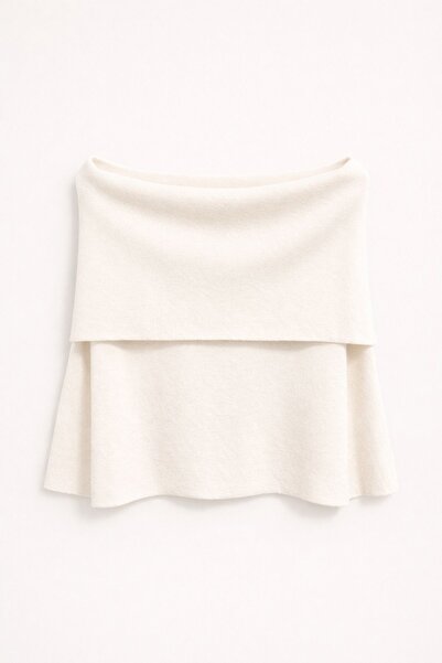 Hiccup Mixray Oversize Ribbed Knitted Blouse with Madonna Collar