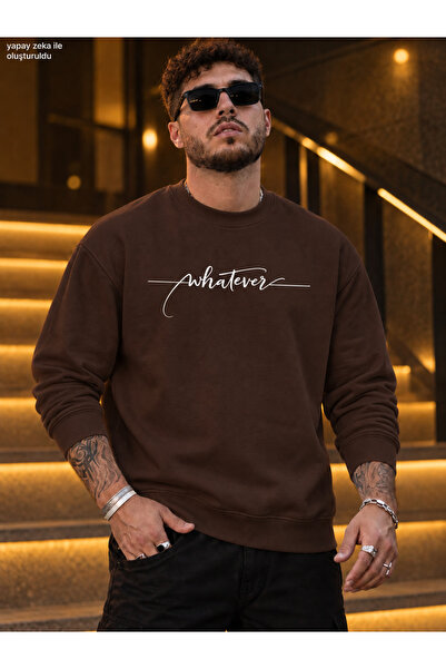 caddekombin Men's Minimal Whatever Written Crew Neck Casual Regular Fit Sweat...