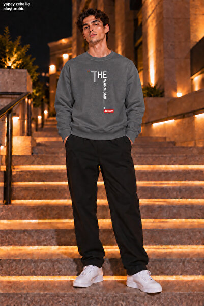 caddekombin Men's the Warm Smile Written and Red Label Detailed Crew Neck Cas...