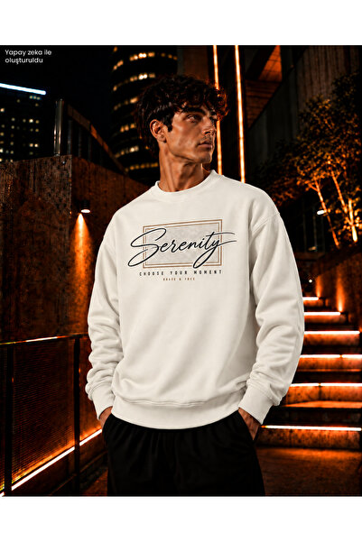 caddekombin Men's Serenity Written and Tan Frame Detailed Crew Neck Casual Re...