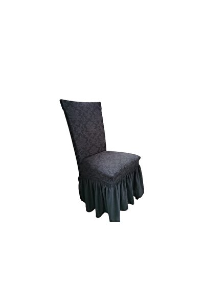 odjas Set 6 Huse elastice de scaun cu volane, jacquard, gri inchis, 30 x 70 cm