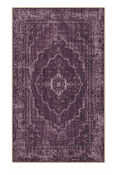 RUGPERA Milan Mürdüm Lavanta Vintage Oryantal Dijital Baskı Yıkanabilir Hav T...
