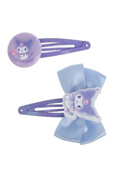Belora Agrafe de păr copii lila cu glitter și funda bleu Kuromi, 6 cm - set 2...