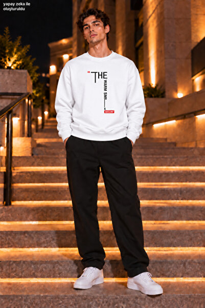 caddekombin Men's the Warm Smile Written and Red Label Detailed Crew Neck Cas...