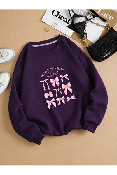 x-compass life Genis Kesim Women's Oversize Thick Winter Sweatshirt Love Bow ...