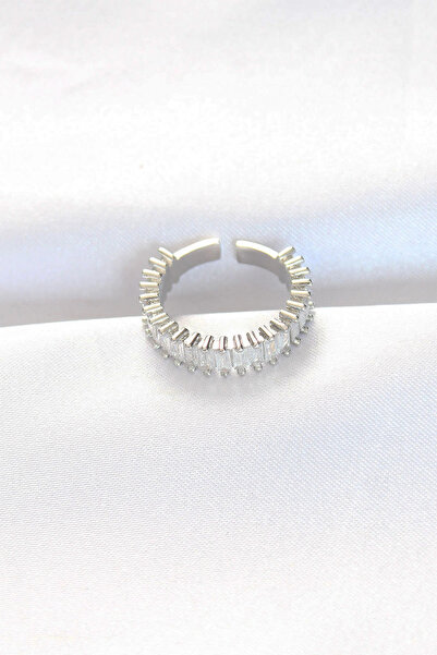 Lovesta Home Row Baguette Stone Silver Color Adjustable Ring Tj-Byk3110
