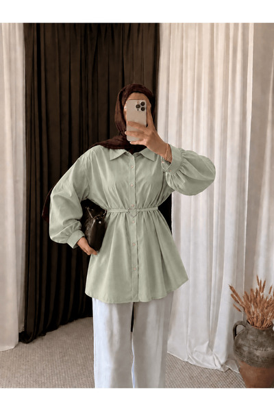 Hepsi Moda Kalp Kemerli Pileli Tunik - Su Yeşili