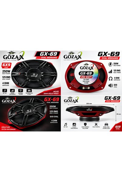 GÖZA-X GX-69 6X9 OVAL MİDRANGE HOPARLÖR 125RMS 250 W 1 TAKIM 2 ADET
