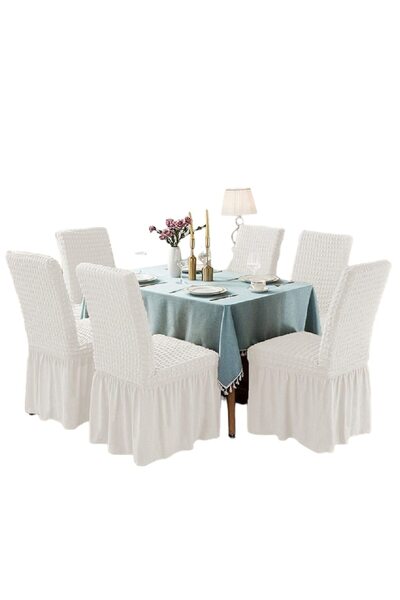 odjas Set 6 Huse Universale Pentru Scaun Creponate Cu Volanase Alb, 50x40x40 cm