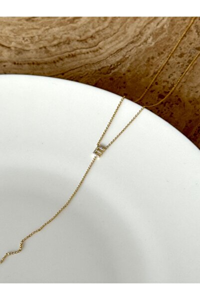 Ephyra Aştın Plated Letter E Zircon Stone Necklace