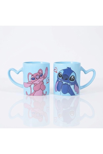 KAZUKO Blue Stitch and Angel Mug Set with Heart Handles - Kuban with Unique C...