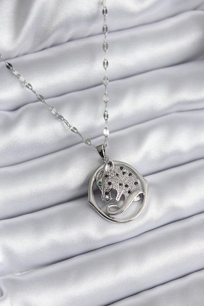 Lovesta Home 316L Steel Silver Color Zircon Stone Jaguar Model Women's Neckla...