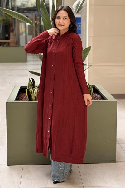 Mahal Crochet Knitwear Ribbed Detailed Max Size Mercerized Cardigan