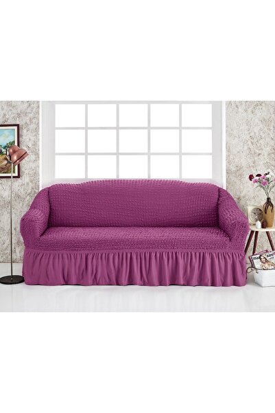 odjas Husa pentru canapea 3 locuri, creponata cu volane , culoare fuchsia