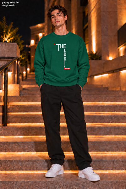 caddekombin Men's the Warm Smile Written and Red Label Detailed Crew Neck Cas...
