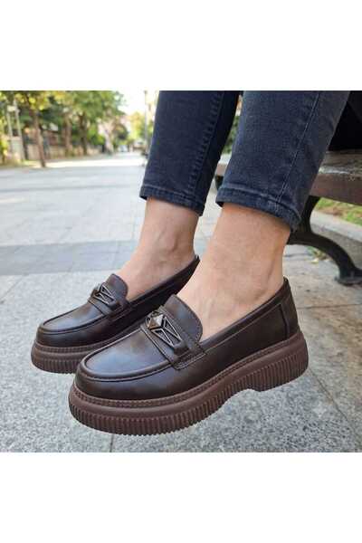 VESEO Women's Buckle Detailed Loafer 5 cm Sole Casual Shoes