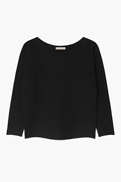 Hiccup Mixray Boat Neck Ribbed Knit Sweater