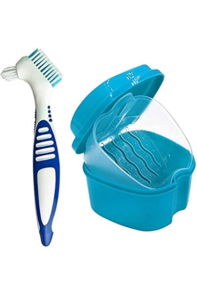Delfino Silver DELFINO Travel Blue Denture Case with Lid Plastic Denture Cup ...