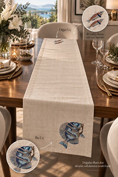 Dantels Home Leke Tutmaz Ultra Premium Nakışlı Runner Masa Örtüsü 40x150 cm B...